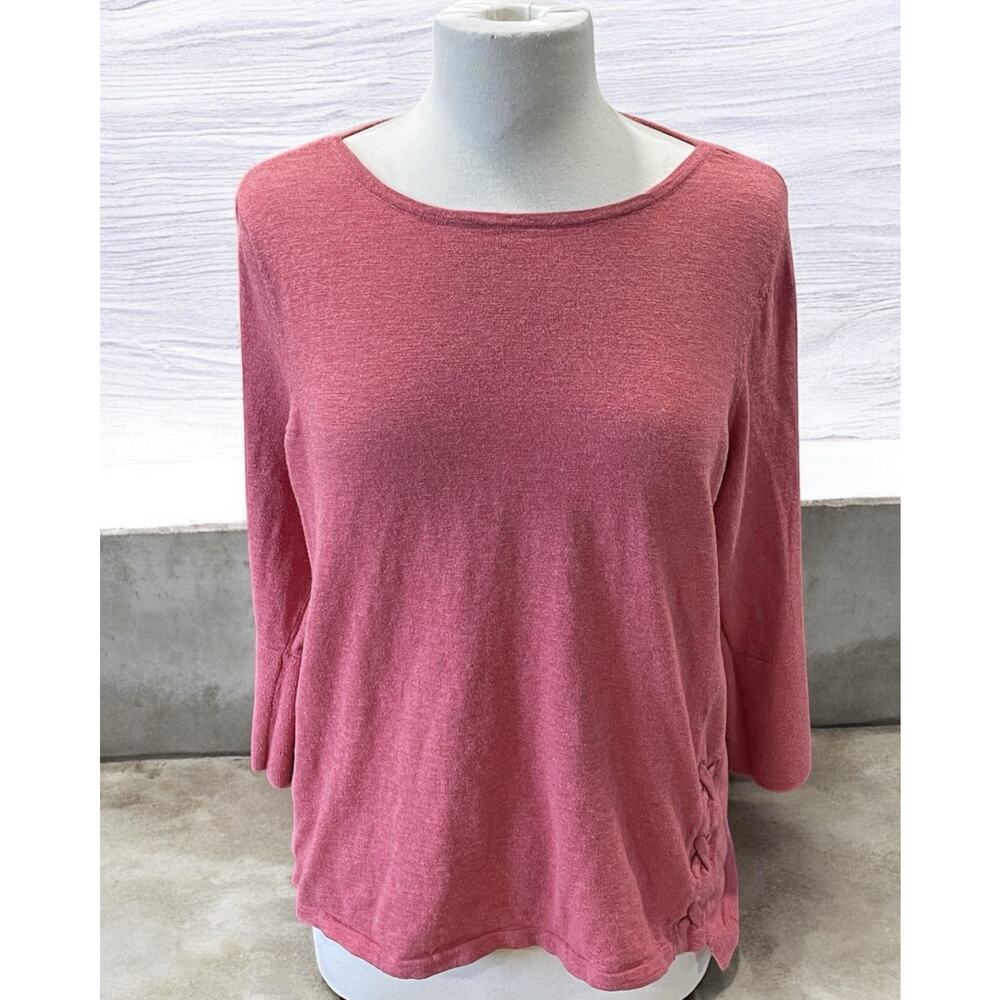 J Jill Tunic Sweater Women’s Size Large Petite Pink Laced Sides 100% Cotton